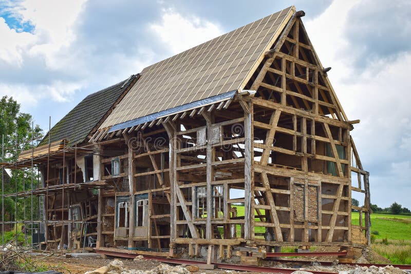 Timber Framed House Under Construction Stock Image Image of windows