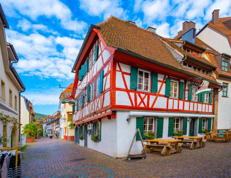 Half-timbered houses in the historic old town of Neustadt an der Weinstrasse, Rhineland-Palatinate, Germany. Half-timbered houses in the historic old town of Neustadt an der Weinstrasse, Rhineland-Palatinate, Germany