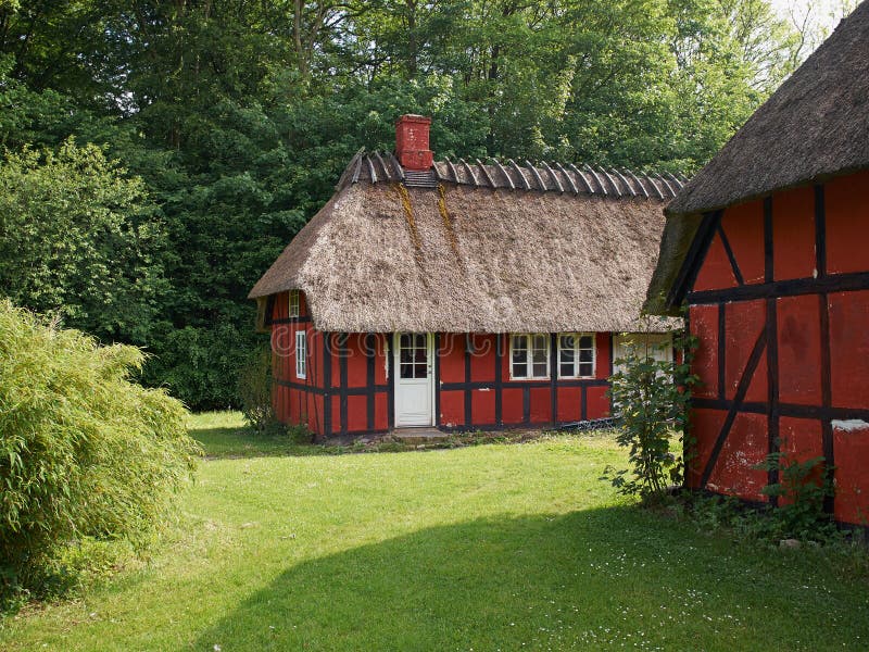 Half-timbered thatched roof house Denmark