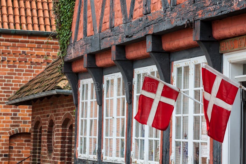 Half timbered traditional house in ribe denmark.