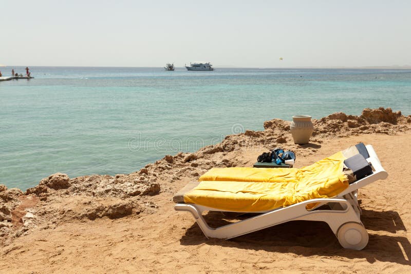 Half Turn View Chaise Longues on the Beach Beach Chaise Longues Stock Image Image of island