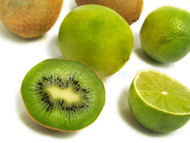 Half and whole kiwis and limes