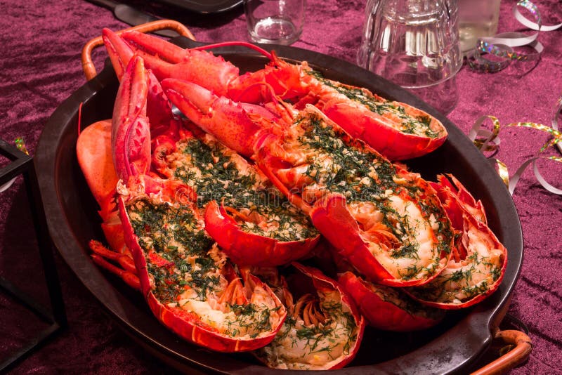 Halfed Maine Lobsters on a Plate Stock Image Image of black, luxury