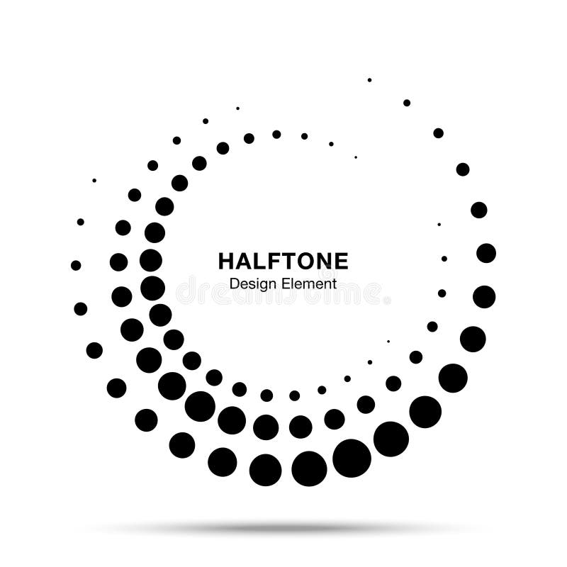 Halftone circle dotted frame. Vector dots logo emblem. Round border halftone circle dot raster texture. vector illustration