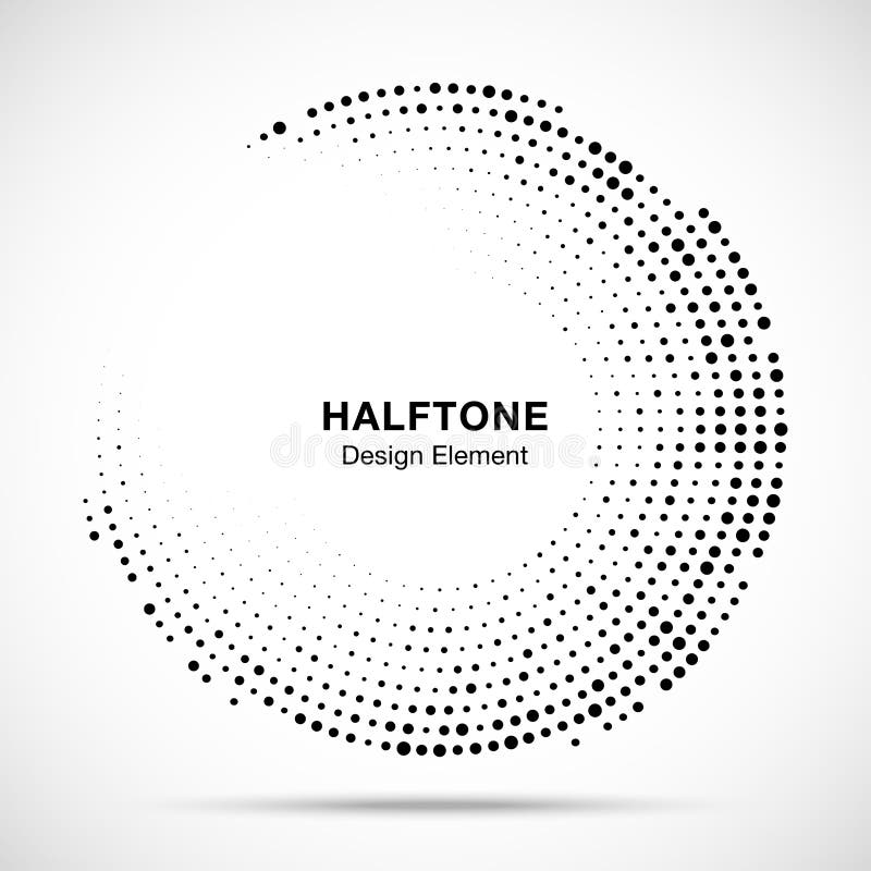 Halftone circle frame with black abstract random dots, logo emblem for technology, medical, treatment, cosmetic. Vector