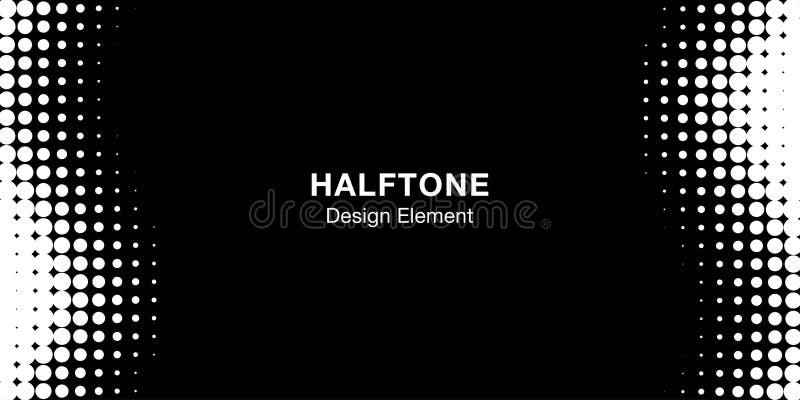 Halftone circle frame horizontal background. Black circular border using halftone dots texture. Vector illustration.