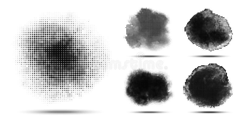 Halftone circle pattern set. Grunge spot using halftone dots texture. Vector illustration. stock illustration