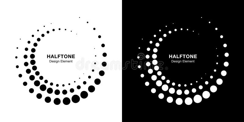 Halftone circular dotted frames set. Circle dots isolated on the white background. Logo design element. Vector