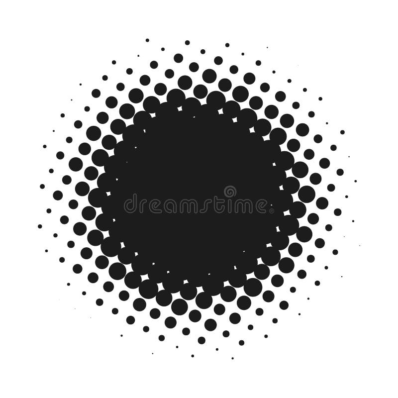 Halftone dotted vector abstract background, dot pattern in circle shape. Black comic banner isolated white backdrop stock illustration