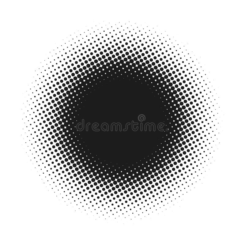 Halftone dotted vector abstract background, dot pattern in circle shape. Black comic banner isolated white backdrop royalty free illustration