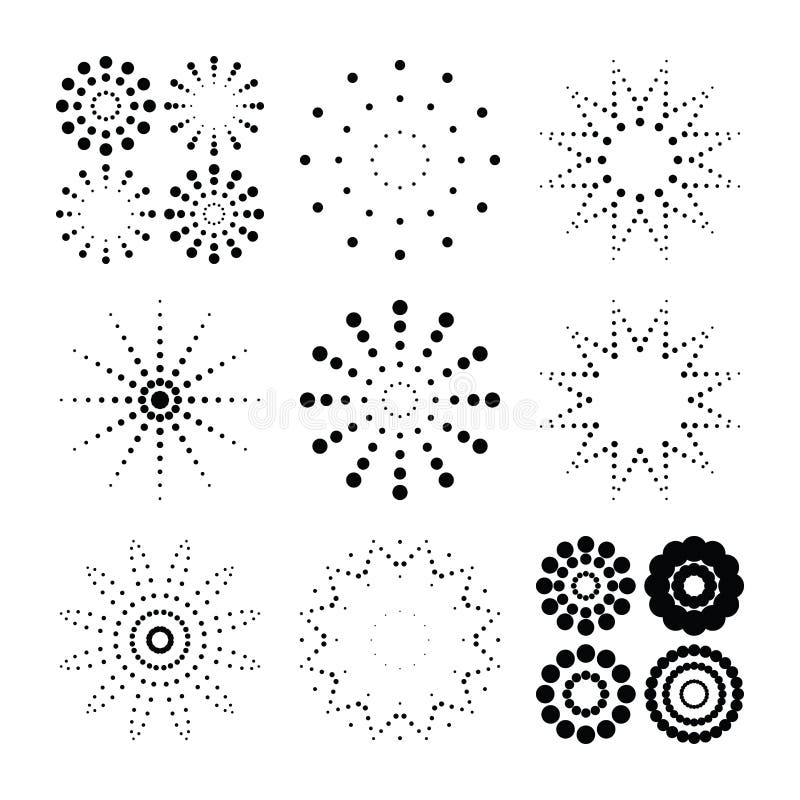 Halftone dotted vector frame, dot pattern in circle shape. Black border isolated on white background, trendy design element for royalty free illustration