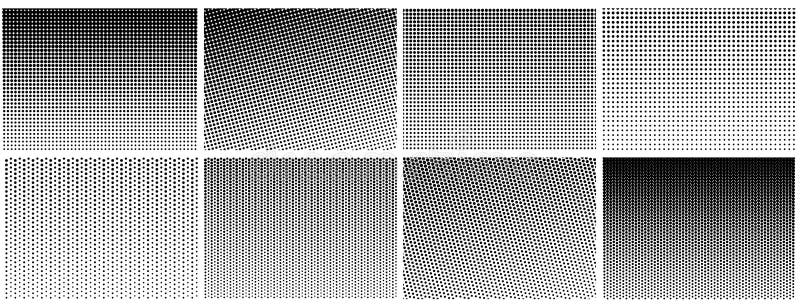 Halftone gradient effect. Dot texture, dotted geometric pattern background. Fade circle lines, black duotone digital vector illustration