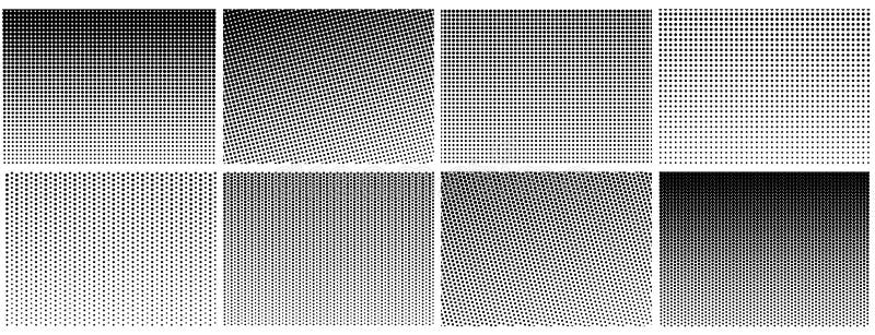 Halftone gradiënt, effect. puntstructuur gestippeld geometrische ondergrond. vervagen cirkels zwart duotone digitaal