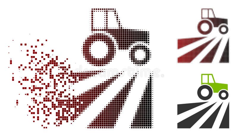 Vernietigd pixel-halftoonveld met tractoricoon stock illustratie
