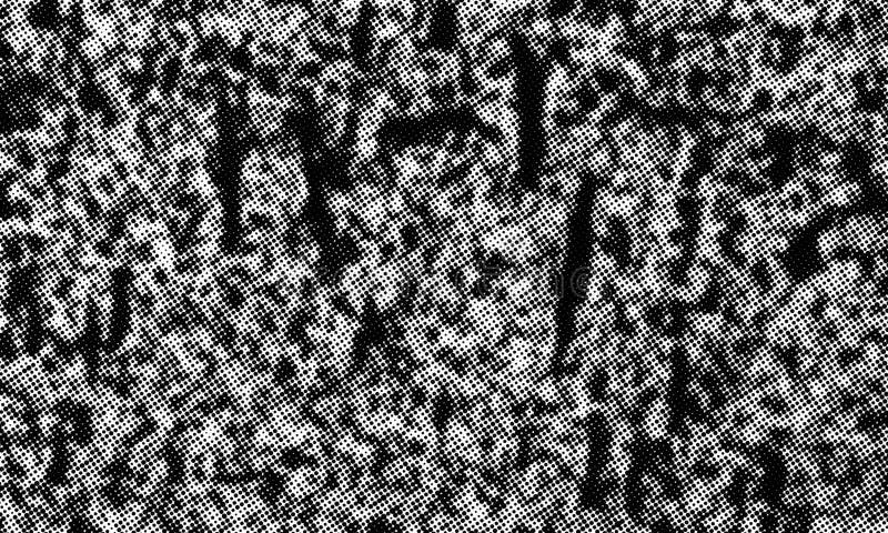 Halftone pattern Black. Distressed halftone grunge black and white scratches blurry shaded rough texture background. royalty free illustration