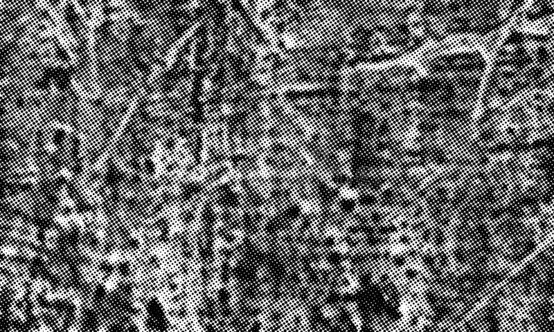 Halftone pattern Black. Distressed halftone grunge black and white scratches blurry shaded rough texture background. stock illustration