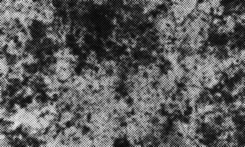 Halftone pattern Black. Distressed halftone grunge black and white scratches blurry shaded rough texture background. stock illustration