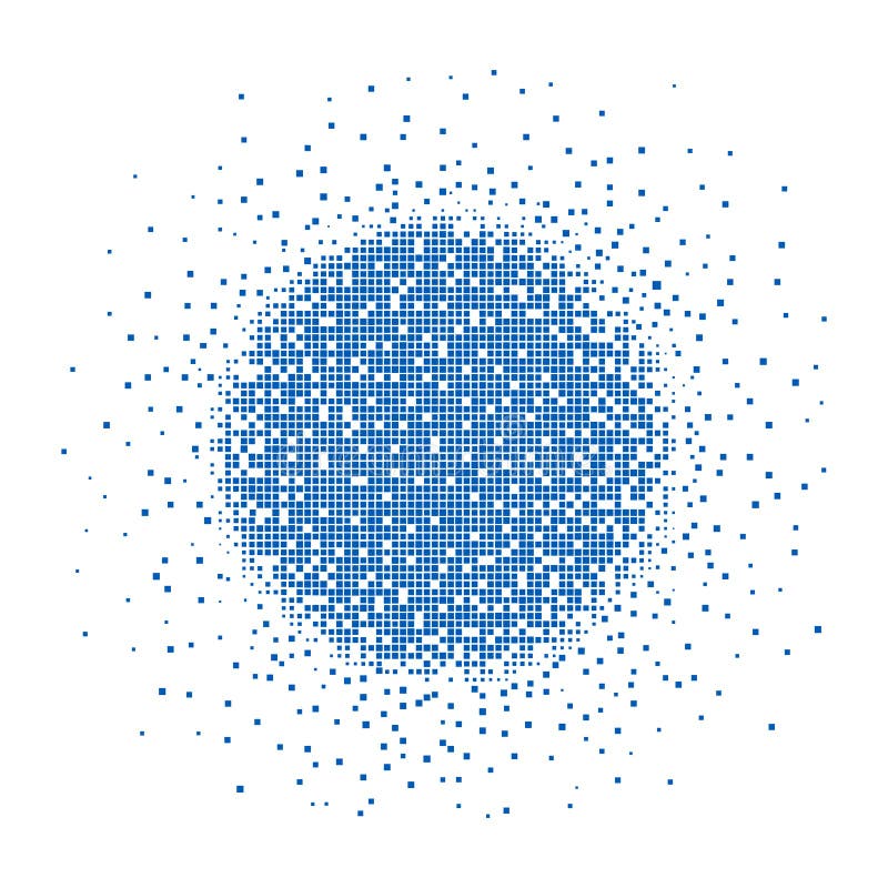 Halftone pixels square points in circle form vector illustration
