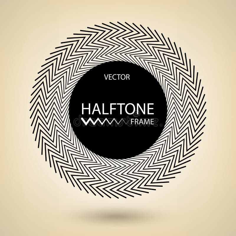 Black circle frame, vector zigzag border design, round halftone design element, screen print texture, radial circular pattern, vector zigzag border design