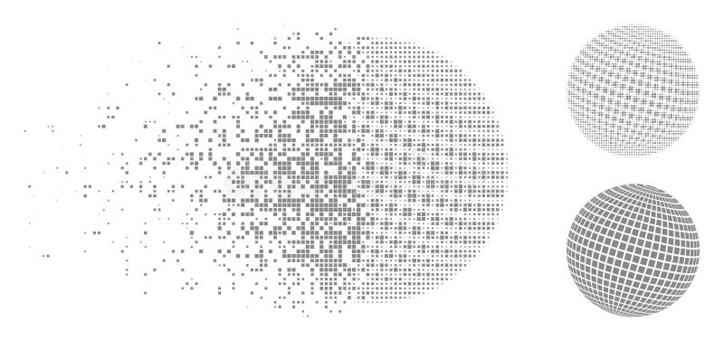 Icon van destructieve pixel halftone vierkant gestippelde abstracte bol vector illustratie