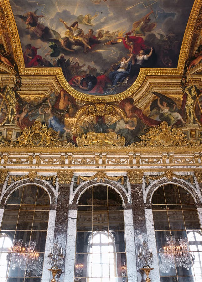 Hall Of Mirrors Painted Ceiling At Versailles Palace France