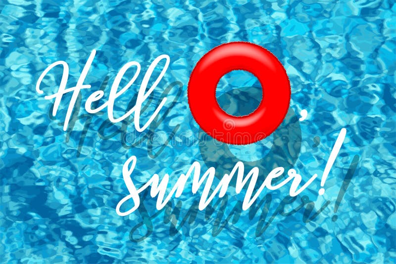 Hallo, wässern Sommerwörter mit rotem Schwimmring auf blauem Pool Hintergrund Auch im corel abgehobenen Betrag stock abbildung Hallo, wässern Sommerwörter mit rotem Schwimmring auf blauem Pool Hintergrund Auch im corel abgehobenen Betrag stock abbildung