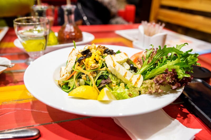 Halloumi salad stock photo. Image of olive, nature, ingredients 64776600