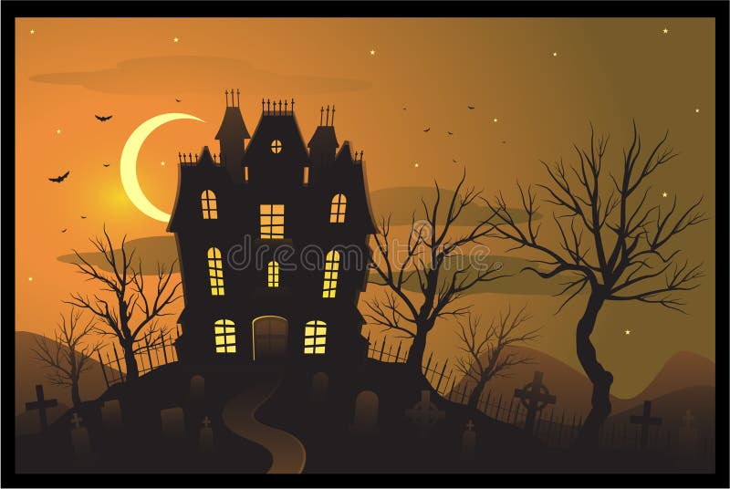 Haunted hosue halloween background, vector illustration
