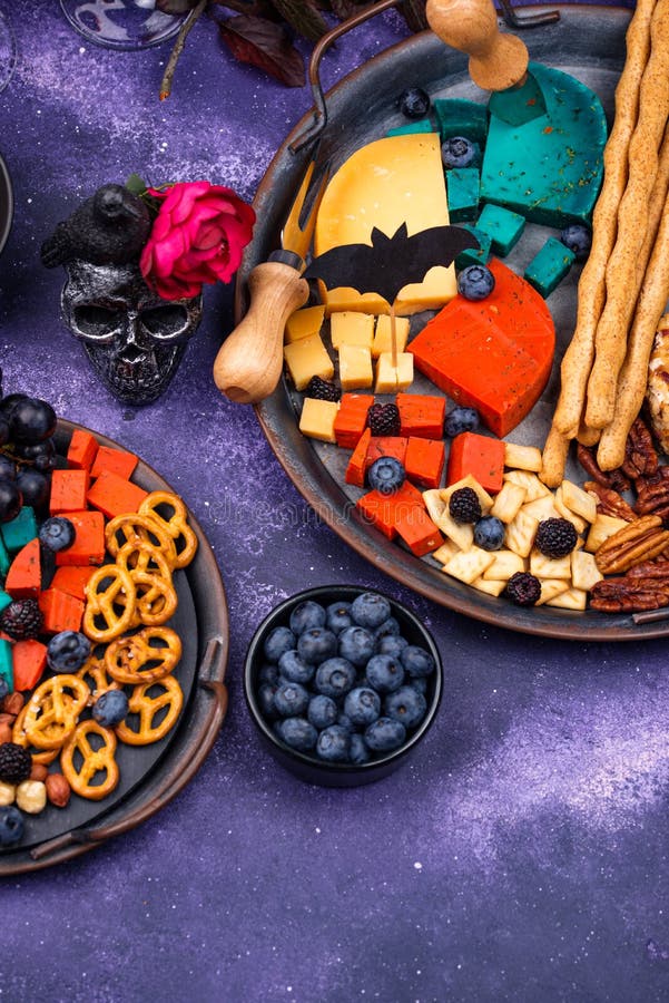 Halloween Appetizers. Cheese Plate with Snacks Stock Photo Image of