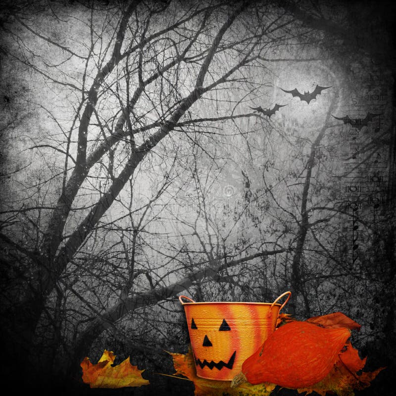 Halloween background with pumpkins and tree