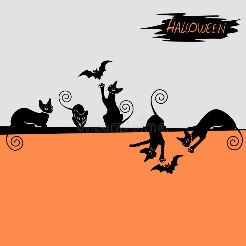 Halloween Background with a Black Cat Stock Vector Illustration of