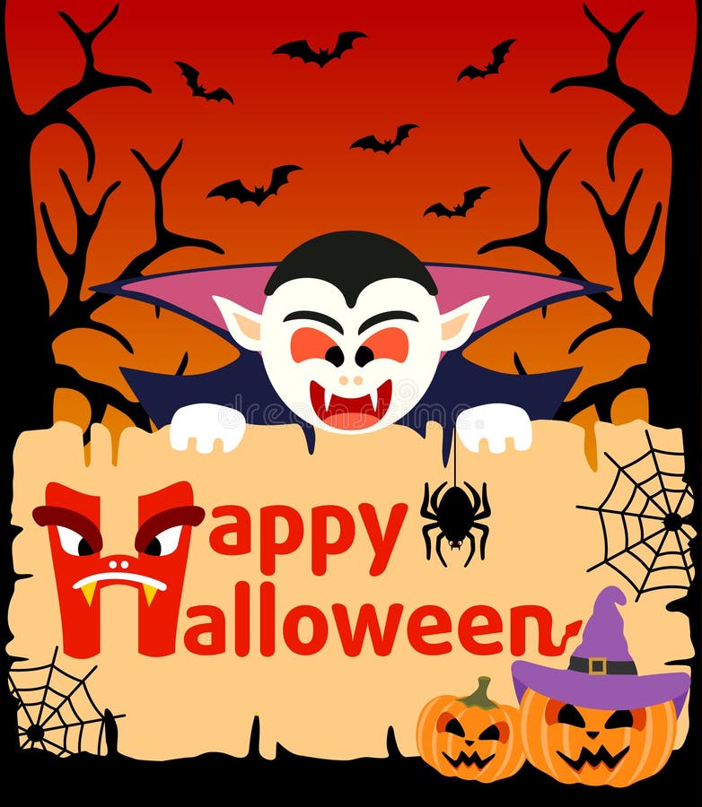 Halloween Background with Dracula Vector Stock Vector - Illustration of