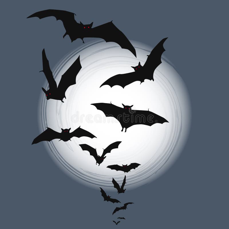 Halloween background - flying bats in full moon