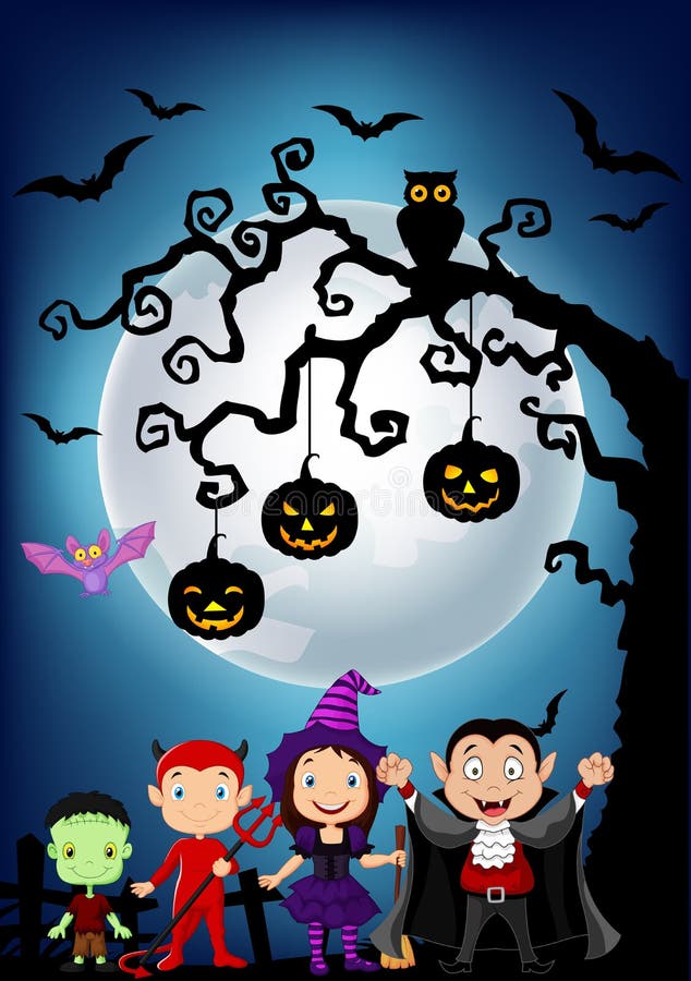 Halloween Background with Little Kids Wearing Halloween Costume Stock ...