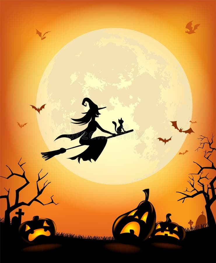 Witch on Halloween eve stock vector. Illustration of night - 16800603