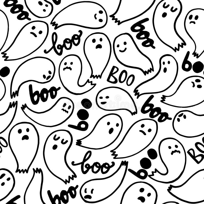 Halloween Background. Seamless Pattern of Cute Cartoon Ghosts Stock ...