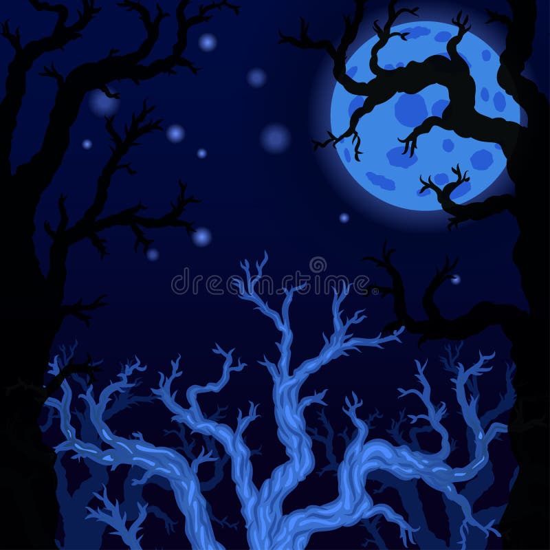 Halloween background with Silhouettes of Halloween trees.