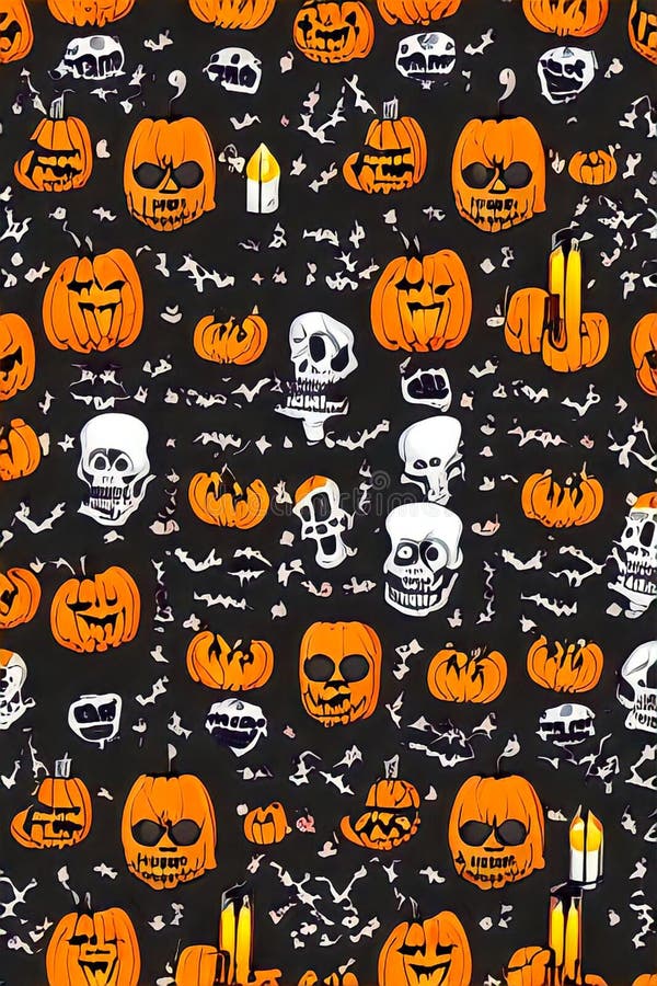 Halloween background. Skull&#x27;s, pumpkin and candles