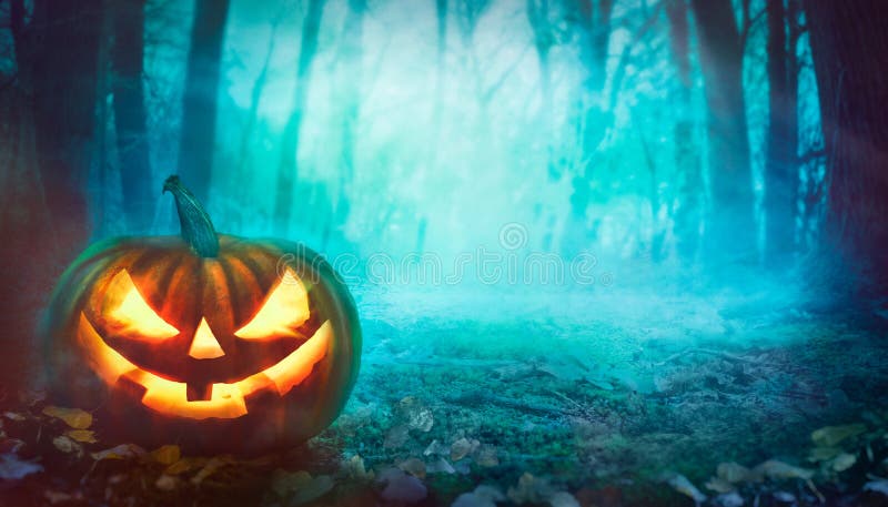 Halloween background. Spooky forest with dead trees and pumpkin.Halloween design with pumpkin. Halloween background. Spooky forest with dead trees and pumpkin.Halloween design with pumpkin