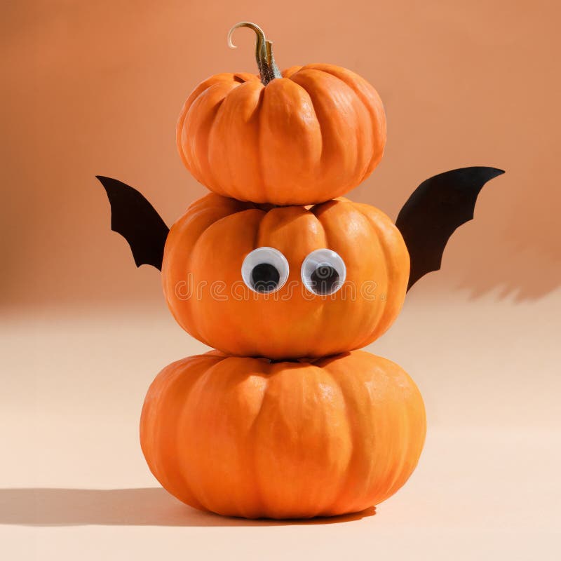 Halloween Banner. Cute Pumpkins with Googly Eyes and Funny Faces