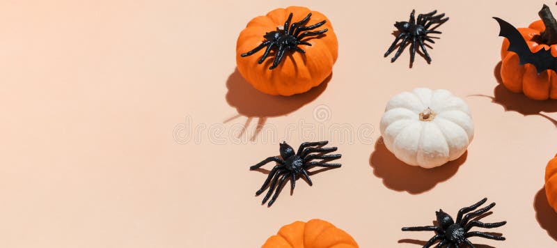 Halloween Banner, Cute Pumpkins with Googly Eyes. Witch Hat. Set Orange ...