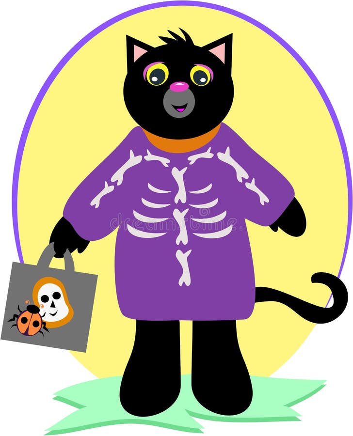 Halloween Black Cat With Skeleton Costume Stock Images Image 11251484