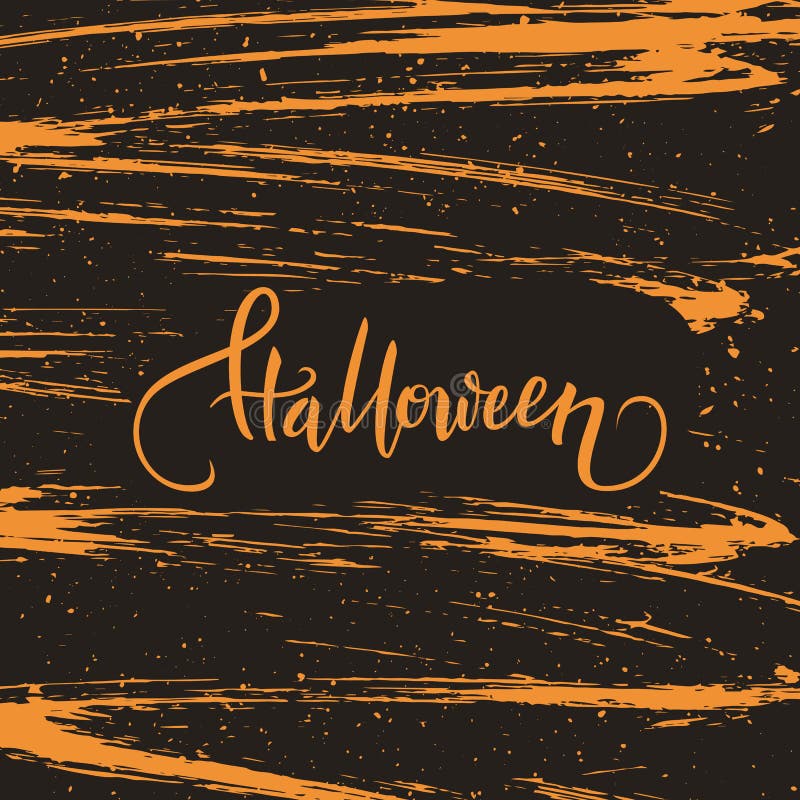 Halloween calligraphic text design on grungy paint stroke background, vector illustration