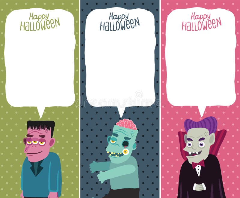 Halloween card set with monster, zombie, Dracula.