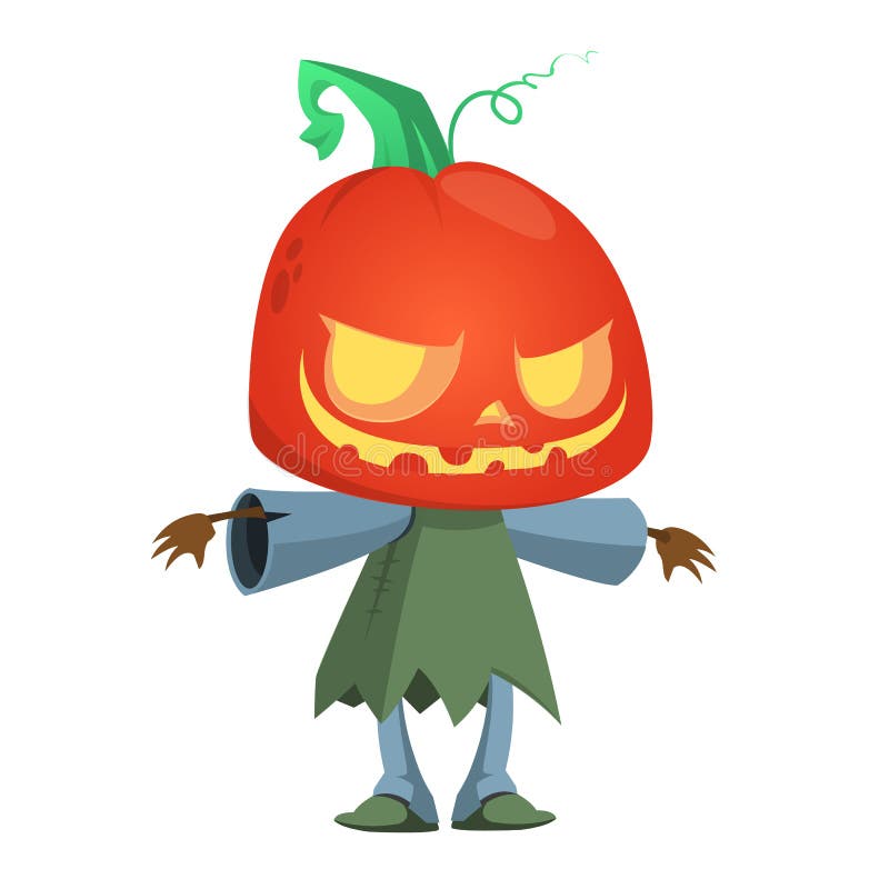 Halloween Cartoon Scarecrow with Pumpkin Head. Jack-o-lantern Stock ...