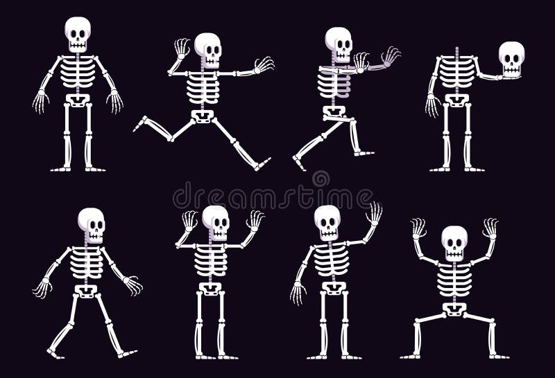 Halloween Cartoon Skeleton in Different Position Stock Vector - Illustration of scare, cute: 155094601 Halloween Cartoon Skeleton in Different Position Stock Vector - Illustration of scare, cute: 155094601