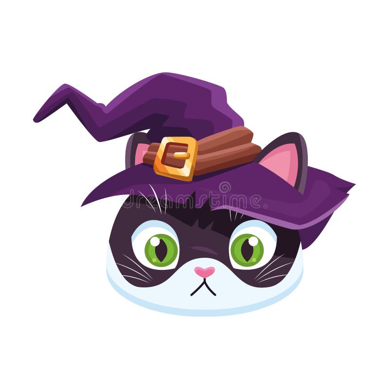 Halloween Cat Head with Hat Witch Stock Vector Illustration of