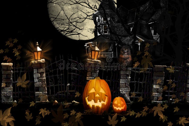 Halloween Cat Pumpkins Haunted House