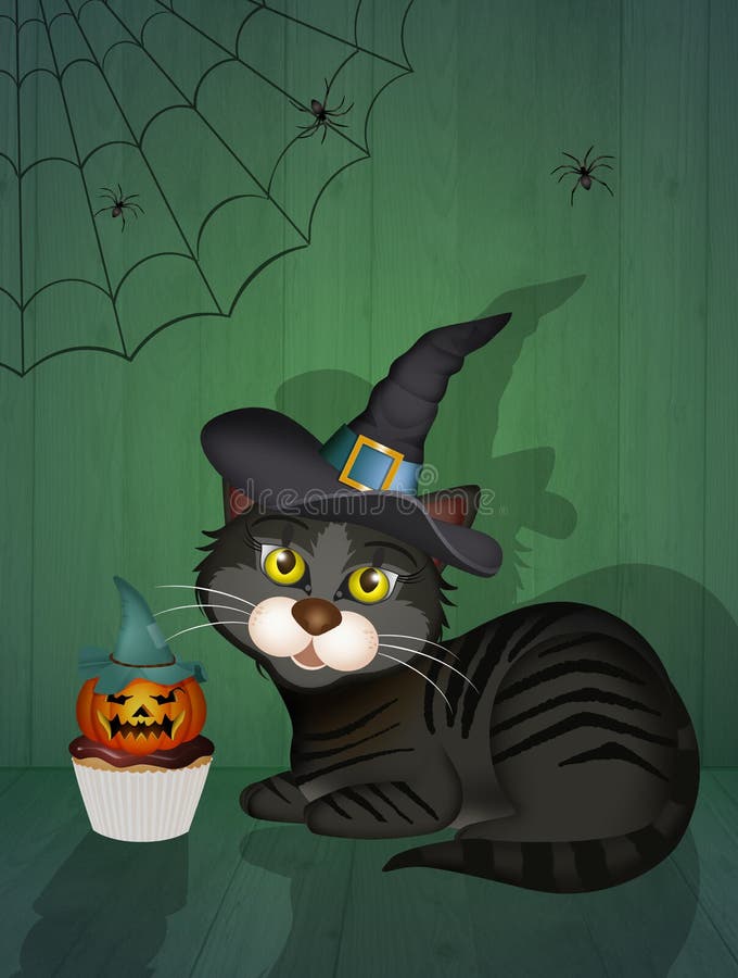Halloween Cat with Trick or Treat Stock Illustration Illustration of pumpkin, fear 196875579