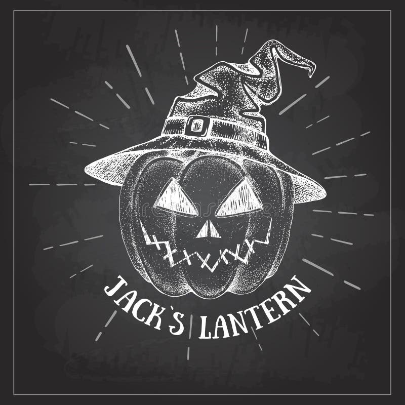Halloween Chalk Drawing Pumpkin Jack Lantern Vector Illustration Stock